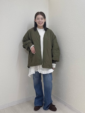 「アイテム（モカシン/デッキシューズ）」を使った、のん  さん（レディース・154cm）の冬コーディネート