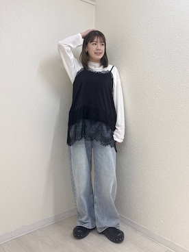 「LOWRYS FARM（ローリーズファーム）のＵＳＥＦＵＬシアープルオーバー　580950（Tシャツ/カットソー、ホワイト系）」を使った、のん  さん（レディース・154cm）の春コーディネート