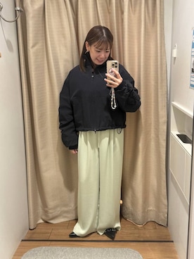 「LOWRYS FARM（ローリーズファーム）のナイロンギャザーブルゾン 639552（ブルゾン、ブラック系）」を使った、のん  さん（レディース・154cm）の春コーディネート