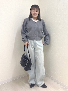 「LOWRYS FARM（ローリーズファーム）のワイドストレートデニムパンツ　607883（デニムパンツ、ブルー系）」を使った、のん  さん（レディース・154cm）の春コーディネート