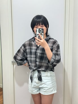 「GU（ジーユー）のアイテム（Denim pants、ブルー系）」を使った、cook_ieさん（レディース・160cm）の夏コーディネート