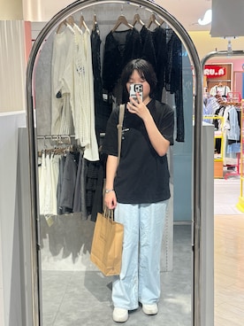「GU（ジーユー）のアイテム（Denim pants、ブルー系）」を使った、cook_ieさん（レディース・160cm）の春コーディネート