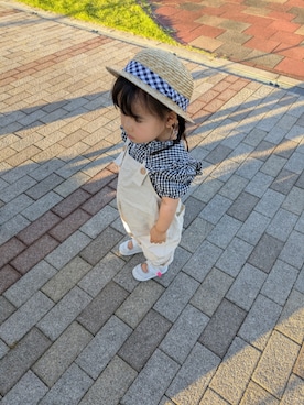 「アイテム（オールインワン・サロペット、ホワイト系）」を使った、ちょこさん（キッズ・90cm）の夏コーディネート