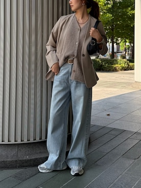 「アイテム（ノーカラージャケット）」を使った、ECスタッフさん（レディース・167cm）の秋コーディネート