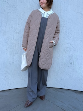 「アイテム（つなぎ/オールインワン、グレー系）」を使った、ECスタッフさん（レディース・154cm）の秋コーディネート