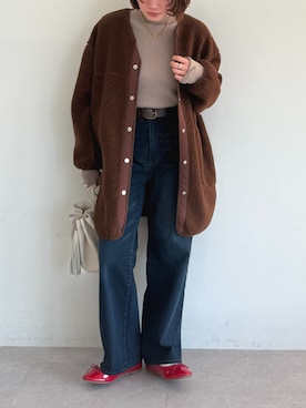 「アイテム（ノーカラーコート）」を使った、ECスタッフさん（レディース・154cm）の秋コーディネート