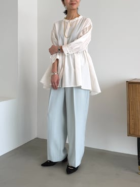 「CROSS FUNCTION（クロスファンクション）のアイテム（シャツ/ブラウス）」を使った、ECスタッフさん（レディース・165cm）の春コーディネート