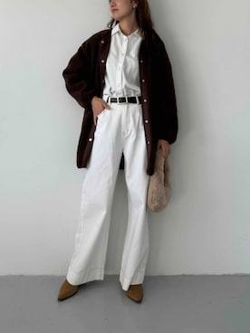 「アイテム（ノーカラーコート）」を使った、ECスタッフさん（レディース・167cm）の秋コーディネート