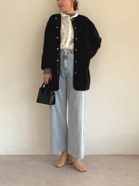 「アイテム（ノーカラーコート）」を使った、ECスタッフさん（レディース・169cm）の秋コーディネート