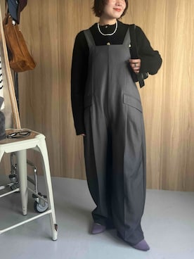 「CROSS FUNCTION（クロスファンクション）のアイテム（つなぎ/オールインワン）」を使った、ECスタッフさん（レディース・154cm）の秋コーディネート