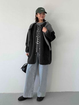 「アイテム（ノーカラーコート）」を使った、ECスタッフさん（レディース・165cm）の秋コーディネート