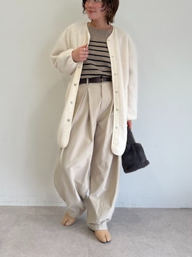 「アイテム（ノーカラーコート）」を使った、ECスタッフさん（レディース・154cm）の秋コーディネート