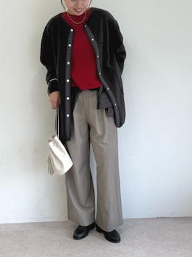 「アイテム（ノーカラーコート）」を使った、ECスタッフさん（レディース・169cm）の秋コーディネート