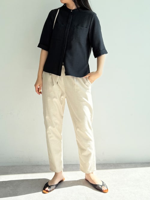 美品♪MHL. コットンリネン　ハーフスリーブシャツ　バンドカラー　2023SS 美品♪MHL. コットンリネン ハーフスリーブシャツ バンドカラー