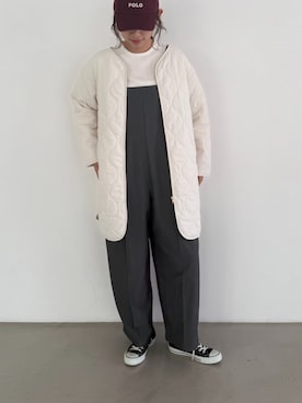 「アイテム（つなぎ/オールインワン）」を使った、ECスタッフさん（レディース・169cm）の秋コーディネート