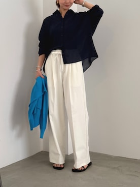 「CROSS FUNCTION（クロスファンクション）のアイテム（シャツ/ブラウス）」を使った、ECスタッフさん（レディース・165cm）の春コーディネート