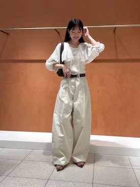 「Whim Gazette（ウィムガゼット）のボレロブラウス（カーディガン/ボレロ、ホワイト系）」を使った、gotoさん（レディース・159cm）の春コーディネート