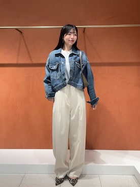 「Whim Gazette（ウィムガゼット）のワイドGジャン（デニムジャケット、ブルー系）」を使った、gotoさん（レディース・159cm）の冬コーディネート