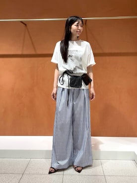 「THE PAUSE（ザ ポーズ）の【THE PAUSE】CATフォトTシャツ（Tシャツ/カットソー、ホワイト系）」を使った、gotoさん（レディース・159cm）の春コーディネート