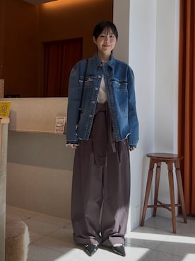「Whim Gazette（ウィムガゼット）の【GEMINI】製品染めオールインワン（つなぎ/オールインワン、ブラウン系）」を使った、gotoさん（レディース・159cm）の春コーディネート