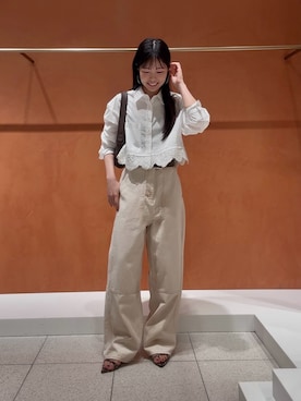 「Whim Gazette（ウィムガゼット）のレースコンビシャツ（シャツ/ブラウス、ホワイト系）」を使った、gotoさん（レディース・159cm）の春コーディネート