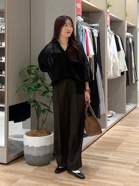 「GLOBAL WORK（グローバルワーク）のメッシュラメポロニット半袖/587686（ニット/セーター）」を使った、cossyさん（レディース・155cm）の夏コーディネート