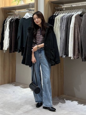 「GLOBAL WORK（グローバルワーク）のダブル襟マルチボーダーポロ/1042903（Tシャツ/カットソー、レッド系）」を使った、cossyさん（レディース）の秋コーディネート
