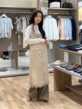 「GLOBAL WORK（グローバルワーク）のストレッチ総レースフーディー/1054133（Tシャツ/カットソー、ホワイト系）」を使った、cossyさん（レディース）の夏コーディネート