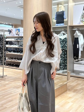 「GLOBAL WORK（グローバルワーク）のスペ軽撥水A4トート/621069（トートバッグ、ベージュ系）」を使った、cossyさん（レディース）の春コーディネート