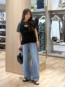 「GLOBAL WORK（グローバルワーク）のGOODデニムバレルCOOL/627009（デニムパンツ、ブルー系）」を使った、cossyさん（レディース）の春コーディネート