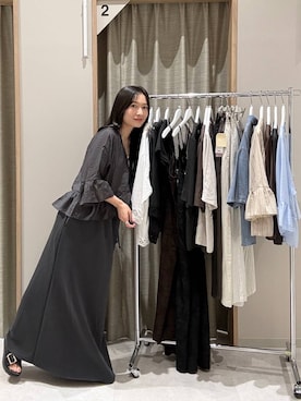 「GLOBAL WORK（グローバルワーク）のフレンチリネンワイドパンツ/600996（その他パンツ、ブラック系）」を使った、cossyさん（レディース）の夏コーディネート