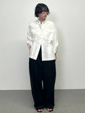 「Curensology（カレンソロジー）のCurensology(カレンソロジー)/コットンワッシャースタッズパンツ（その他パンツ、ブラック系）」を使った、cl_shinoさん（レディース・159cm）の春コーディネート