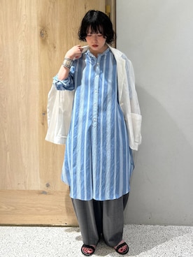 「Curensology（カレンソロジー）のCurensology(カレンソロジー)/リネンカラミシアージャケット（テーラードジャケット、ホワイト系）」を使った、cl_shinoさん（レディース・159cm）の春コーディネート