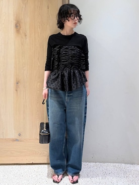 「Curensology（カレンソロジー）のCurensology(カレンソロジー)/＜&RC＞ワイドルーズデニムパンツ（デニムパンツ、ブルー系）」を使った、cl_shinoさん（レディース・159cm）の夏コーディネート