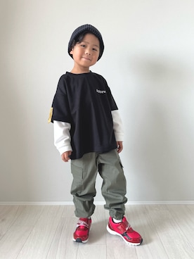 「アイテム（カーゴパンツ）」を使った、ouchan08さん（キッズ・100cm）の秋コーディネート