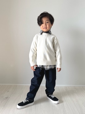 「アイテム（デニムパンツ）」を使った、ouchan08さん（キッズ・100cm）の秋コーディネート