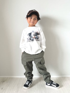 「アイテム（カーゴパンツ）」を使った、ouchan08さん（キッズ・100cm）の秋コーディネート