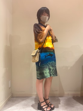 「Desigual（デシグアル）のラフィアの携帯電話ポーチ（財布、ホワイト系）」を使った、Desigual 北九州STAFFさん（レディース・165cm）の夏コーディネート