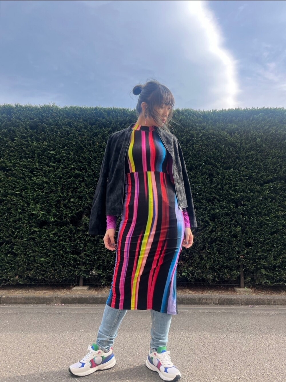 「ワンピース、Desigual、desigualフルコーデ、デシグアル、デシグアル(Desigual)、主役ワンピ、高身長コーデ、おでかけコーデ」｜「Desigualのアイテム（ワンピース、その他）」を使った、Desigual 仙台泉 STAFFさん（レディース・168cm）の春コーディネートの1枚目の写真