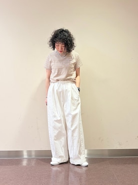 「かぐれ（カグレ）のホワイトデニムワイドパンツ（その他パンツ、ホワイト系）」を使った、**ai**さん（レディース・156cm）の春コーディネート