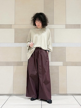 「かぐれ（カグレ）のコットンサイドタックワイドパンツ（その他パンツ、ブラウン系）」を使った、**ai**さん（レディース・156cm）の夏コーディネート