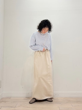 「かぐれ（カグレ）のドライコットンストレートスカート（スカート、ベージュ系）」を使った、**ai**さん（レディース・156cm）の春コーディネート