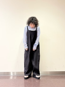 「かぐれ（カグレ）のリネンサロペット（サロペット/オーバーオール、グレー系）」を使った、**ai**さん（レディース・156cm）の春コーディネート