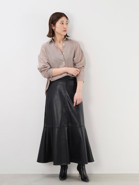「レザースカート」｜erikaさん（レディース・163cm）の秋コーディネート