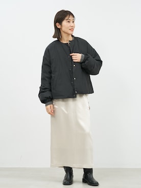 「ブラック×ホワイト」｜「アイテム（ジャケット/アウター）」を使った、erikaさん（レディース・163cm）の冬コーディネート
