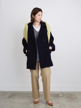 「アイテム（ピーコート）」を使った、erikaさん（レディース・163cm）の冬コーディネート