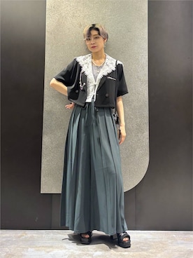 「HARE（ハレ）のビッグカラーチャイナレースブラウス(HARE)（シャツ/ブラウス、ホワイト系）」を使った、mia4422hさん（レディース・166cm）の夏コーディネート