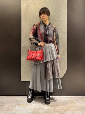 「HARE（ハレ）のアシメミックスプリーツスカート(HARE)（スカート）」を使った、mia4422hさん（レディース・166cm）の春コーディネート