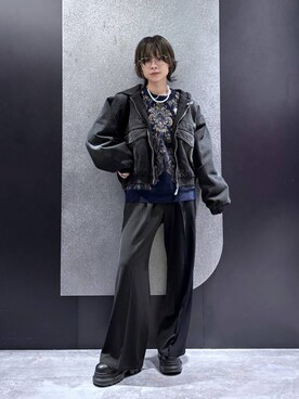 「HARE（ハレ）のダマスクガラモールニットプルオーバー(HARE)（ニット/セーター）」を使った、mia4422hさん（レディース・166cm）の冬コーディネート