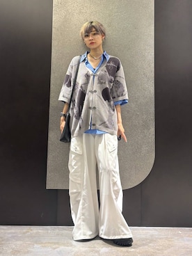「HARE（ハレ）のメタルボタンラメアートスカシアミカーディガン(HARE)（カーディガン/ボレロ、グレー系）」を使った、mia4422hさん（レディース・166cm）の夏コーディネート